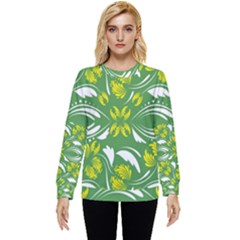 Folk Flowers Print Floral Pattern Ethnic Art Hidden Pocket Sweatshirt