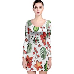 Pngtree-watercolor-christmas-pattern-background Long Sleeve Velvet Bodycon Dress by nate14shop