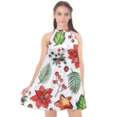 Pngtree-watercolor-christmas-pattern-background Halter Neckline Chiffon Dress  by nate14shop