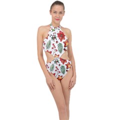 Pngtree-watercolor-christmas-pattern-background Halter Side Cut Swimsuit