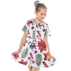 Pngtree-watercolor-christmas-pattern-background Kids  Short Sleeve Shirt Dress by nate14shop