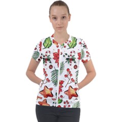 Pngtree-watercolor-christmas-pattern-background Short Sleeve Zip Up Jacket