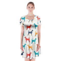 Animal-seamless-vector-pattern-of-dog-kannaa Short Sleeve V-neck Flare Dress by nate14shop