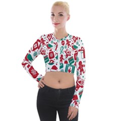 Chrismas Pattern Long Sleeve Cropped Velvet Jacket