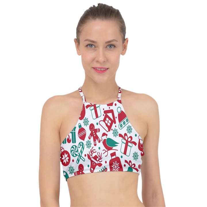 Chrismas Pattern Racer Front Bikini Top