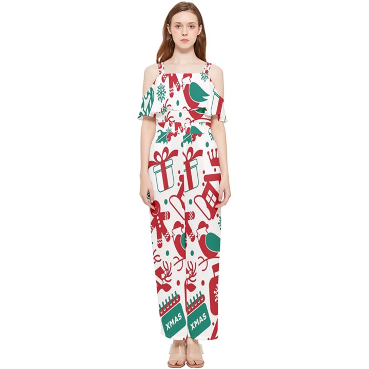 Chrismas Pattern Draped Sleeveless Chiffon Jumpsuit