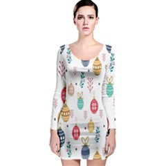 Seamless-pattern-cute-christmas-balls-shariki-igrushki-rozhd Long Sleeve Bodycon Dress