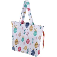 Seamless-pattern-cute-christmas-balls-shariki-igrushki-rozhd Drawstring Tote Bag by nate14shop