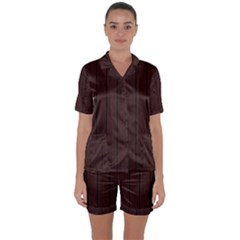 Wood Dark Brown Satin Short Sleeve Pajamas Set by nate14shop