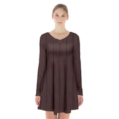 Wood Dark Brown Long Sleeve Velvet V-neck Dress