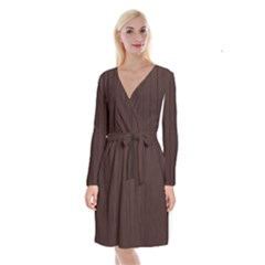 Wood Dark Brown Long Sleeve Velvet Front Wrap Dress by nate14shop