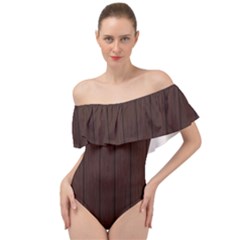 Wood Dark Brown Off Shoulder Velour Bodysuit  by nate14shop