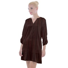 Wood Dark Brown Open Neck Shift Dress