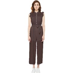 Wood Dark Brown Women s Frill Top Chiffon Jumpsuit by nate14shop