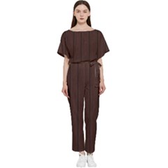 Wood Dark Brown Batwing Lightweight Chiffon Jumpsuit by nate14shop