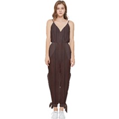 Wood Dark Brown Sleeveless Tie Ankle Chiffon Jumpsuit by nate14shop