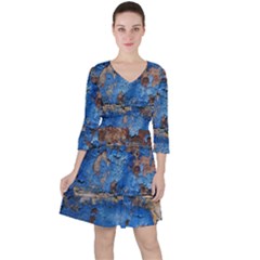 Background Wood Texture Quarter Sleeve Ruffle Waist Dress by nate14shop