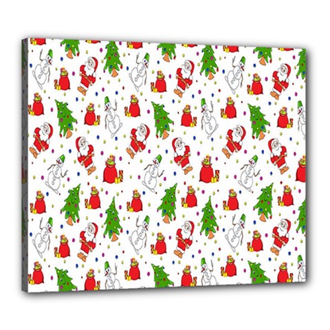 Hd-wallpaper-christmas-pattern-pattern-christmas-trees-santa-vector Canvas 24  X 20  (stretched) by nate14shop