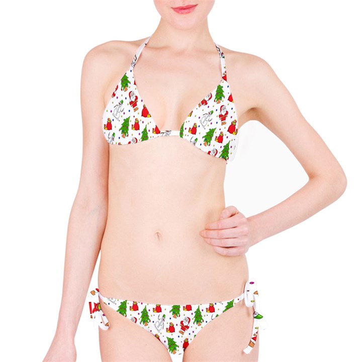 Hd-wallpaper-christmas-pattern-pattern-christmas-trees-santa-vector Classic Bikini Set