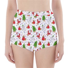 Hd-wallpaper-christmas-pattern-pattern-christmas-trees-santa-vector High-waisted Bikini Bottoms by nate14shop