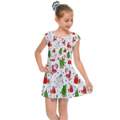 Hd-wallpaper-christmas-pattern-pattern-christmas-trees-santa-vector Kids  Cap Sleeve Dress by nate14shop