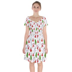 Hd-wallpaper-christmas-pattern-pattern-christmas-trees-santa-vector Short Sleeve Bardot Dress