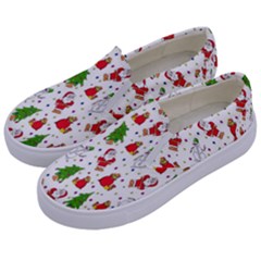 Hd-wallpaper-christmas-pattern-pattern-christmas-trees-santa-vector Kids  Canvas Slip Ons by nate14shop