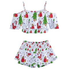 Hd-wallpaper-christmas-pattern-pattern-christmas-trees-santa-vector Kids  Off Shoulder Skirt Bikini by nate14shop