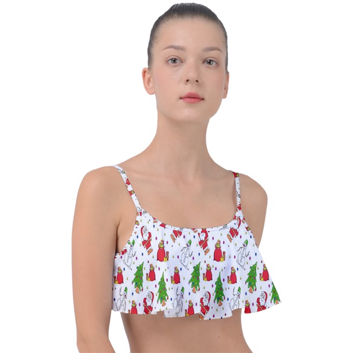 Hd-wallpaper-christmas-pattern-pattern-christmas-trees-santa-vector Frill Bikini Top