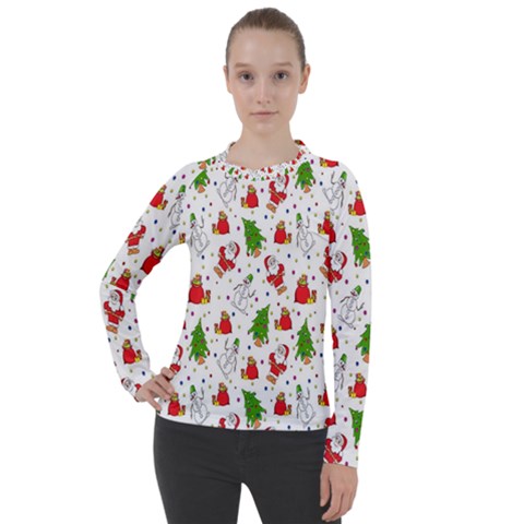 Hd-wallpaper-christmas-pattern-pattern-christmas-trees-santa-vector Women s Pique Long Sleeve Tee by nate14shop