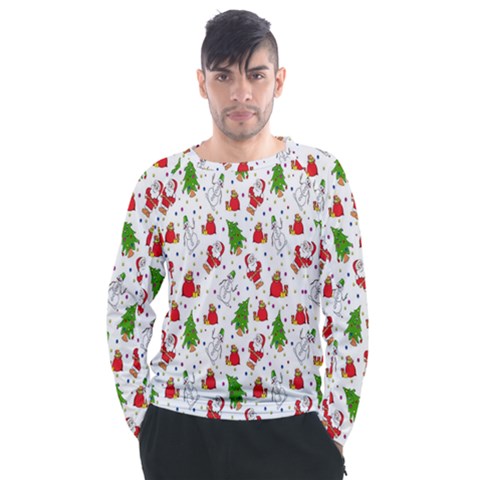 Hd-wallpaper-christmas-pattern-pattern-christmas-trees-santa-vector Men s Long Sleeve Raglan Tee by nate14shop