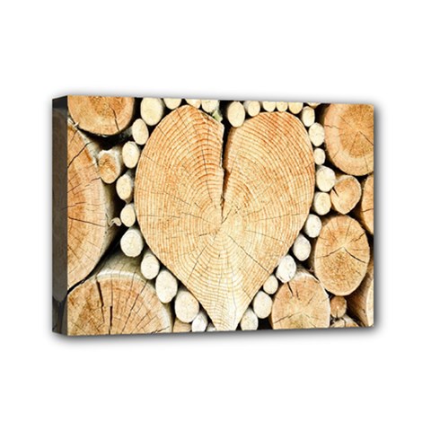 Wooden Heart Mini Canvas 7  x 5  (Stretched)