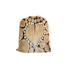 Wooden Heart Drawstring Pouch (Medium)