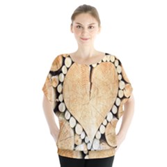 Wooden Heart Batwing Chiffon Blouse