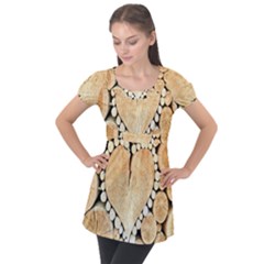 Wooden Heart Puff Sleeve Tunic Top