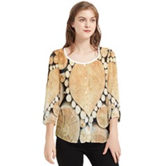 Wooden Heart Chiffon Quarter Sleeve Blouse