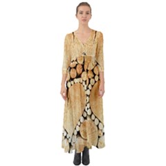 Wooden Heart Button Up Boho Maxi Dress