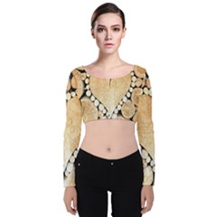 Wooden Heart Velvet Long Sleeve Crop Top