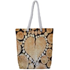 Wooden Heart Full Print Rope Handle Tote (Small)