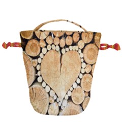 Wooden Heart Drawstring Bucket Bag