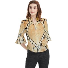 Wooden Heart Loose Horn Sleeve Chiffon Blouse