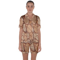 Wood-logs Satin Short Sleeve Pajamas Set by nate14shop