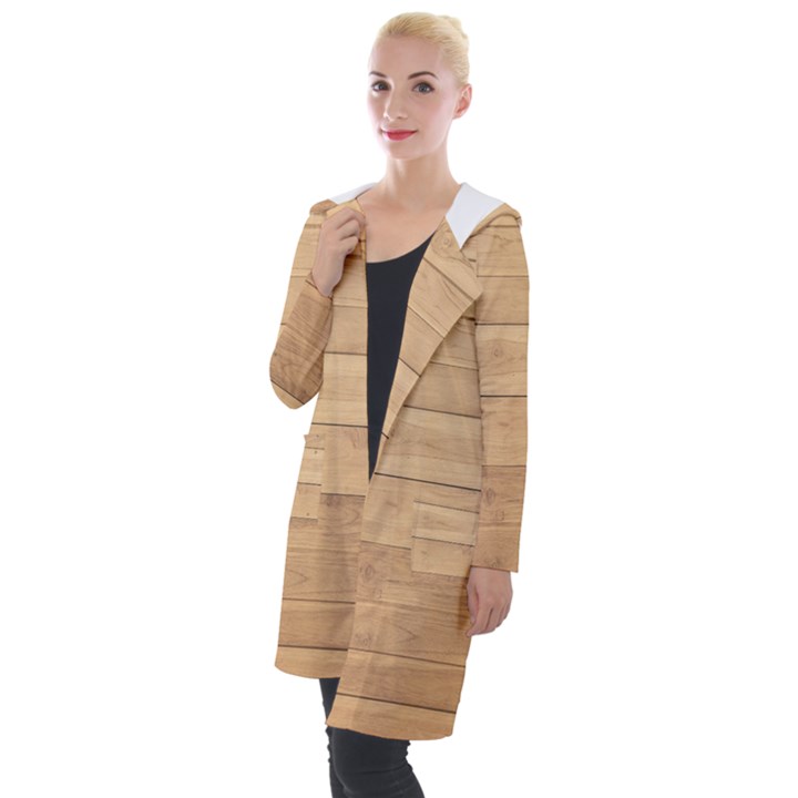 Wood-panel Hooded Pocket Cardigan