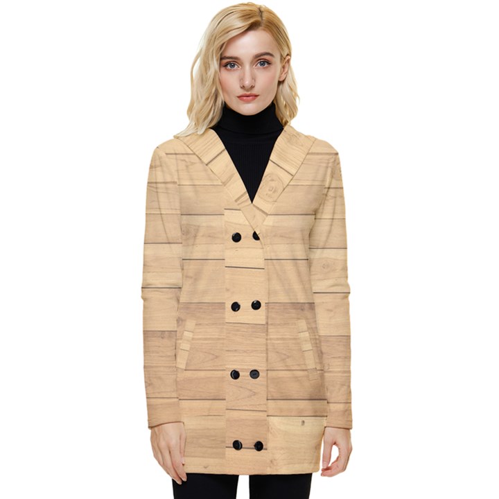 Wood-panel Button Up Hooded Coat 