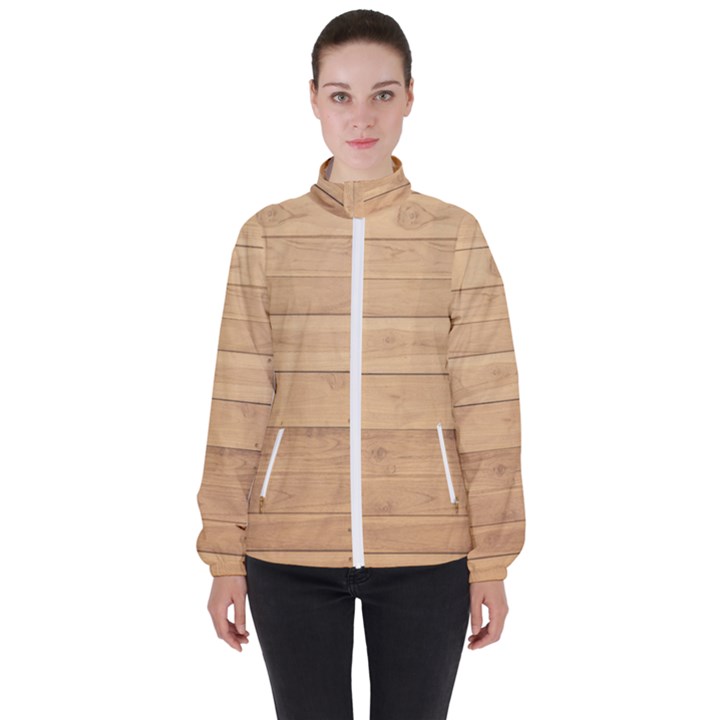 Wood-panel Women s High Neck Windbreaker