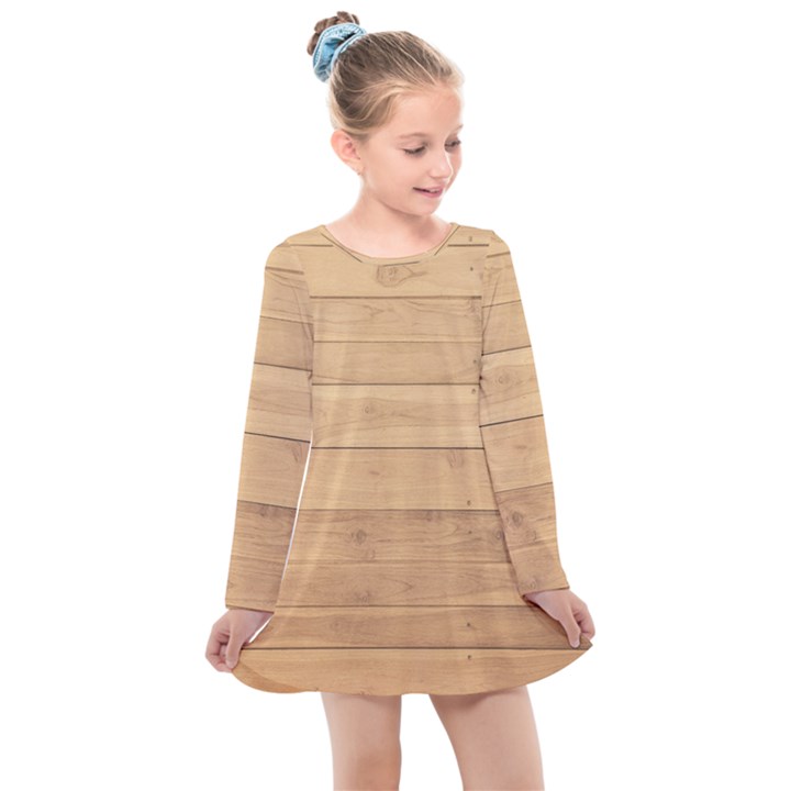 Wood-panel Kids  Long Sleeve Dress