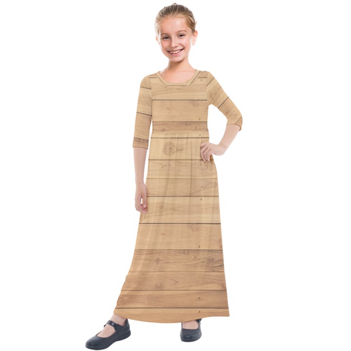 Wood-panel Kids  Quarter Sleeve Maxi Dress