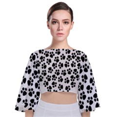 Abstract-black-white Tie Back Butterfly Sleeve Chiffon Top by nate14shop