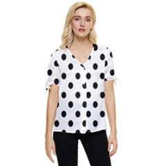 Black-and-white-polka-dot-pattern-background-free-vector Bow Sleeve Button Up Top by nate14shop