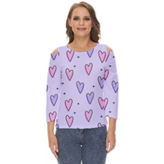 Heart-purple-pink-love Cut Out Wide Sleeve Top